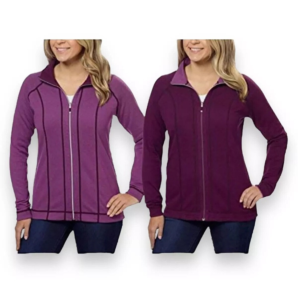 100% Reversible Women's Active Knit Zipper‎ Track Jacket Purple Plum Size Large